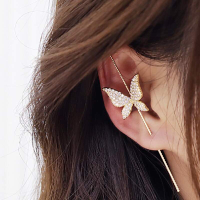 

1pc Rhinestone Ear Cuff, Gold