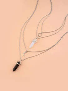 2 Piezas Collar De Capas Con De Sol Y Luna - Blanco y Negro - Ver 3