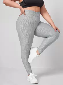 SHEIN Plus  High Waist Solid Leggings - Light Grey - View 1