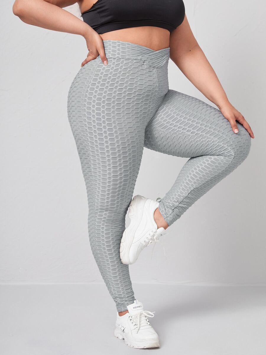 SHEIN Plus High Waist Solid Leggings - Light Grey - View 1