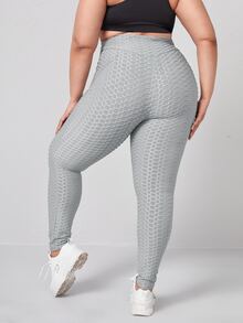 SHEIN Plus  High Waist Solid Leggings - Light Grey - View 2