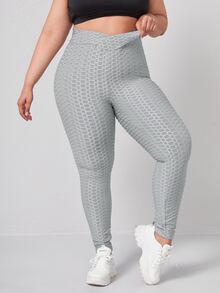 SHEIN Plus  High Waist Solid Leggings - Light Grey - View 3