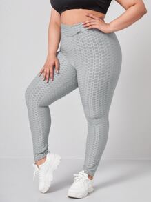 SHEIN Plus  High Waist Solid Leggings - Light Grey - View 4
