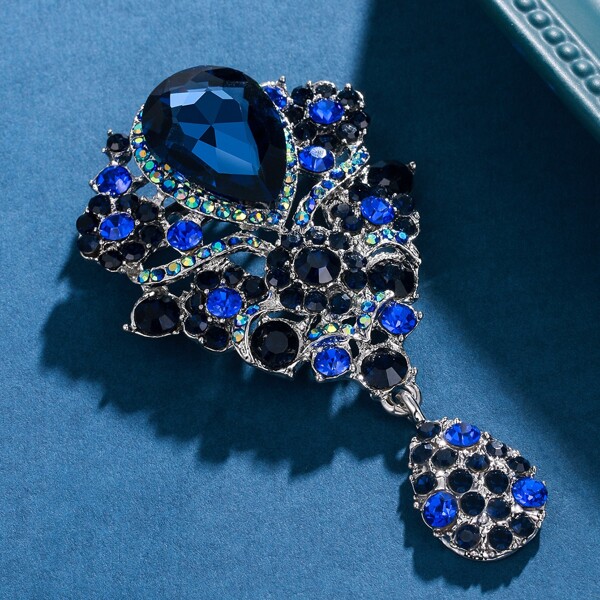 

Rhinestone Water Drop Decor Brooch, Blue