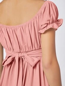 SHEIN Maternidad vestido de espalda con cordón de busto con fruncido de puño con fruncido - Rosa Pálido - Ver 5