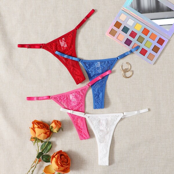 

4pack Floral Lace Thong Set, Multicolor