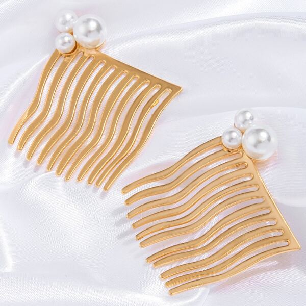 

2pcs Faux Pearl Decor Hair Pin, Gold