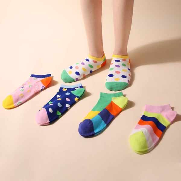 

5pairs Colorblock Short Socks, Multicolor