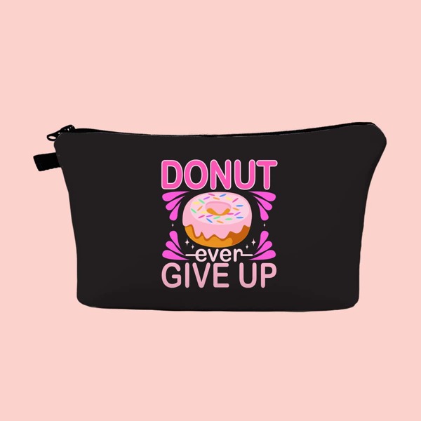 

Donut Pattern Zipper Makeup Bag, Black