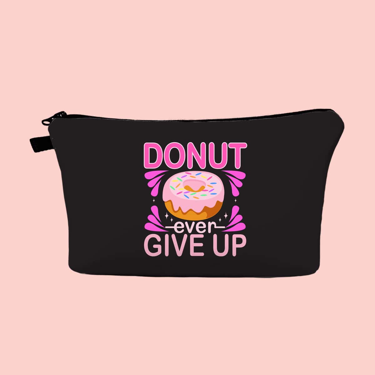 

Donut Pattern Zipper Makeup Bag, Black