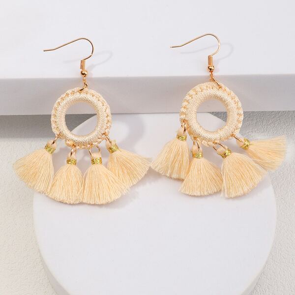 

Tassel Drop Earrings, Beige