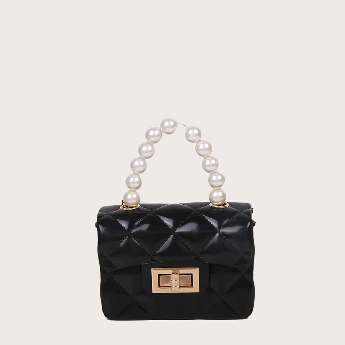 

Quilted Mini Satchel Bag, Black