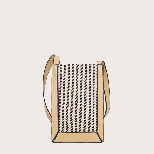 

Striped Pattern Straw Phone Bag, Multicolor
