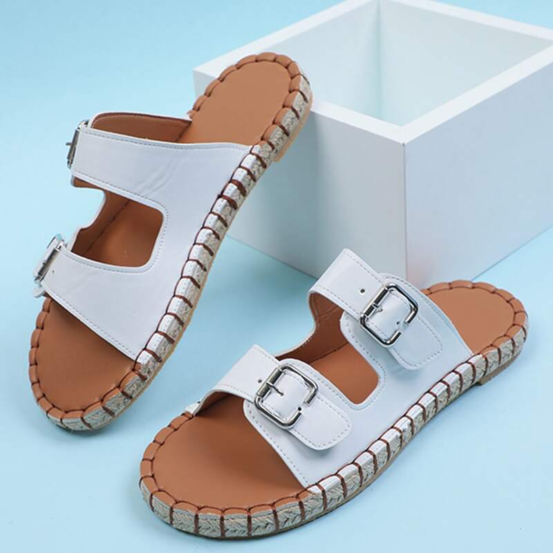 

Buckle Strap Slide Sandals, White