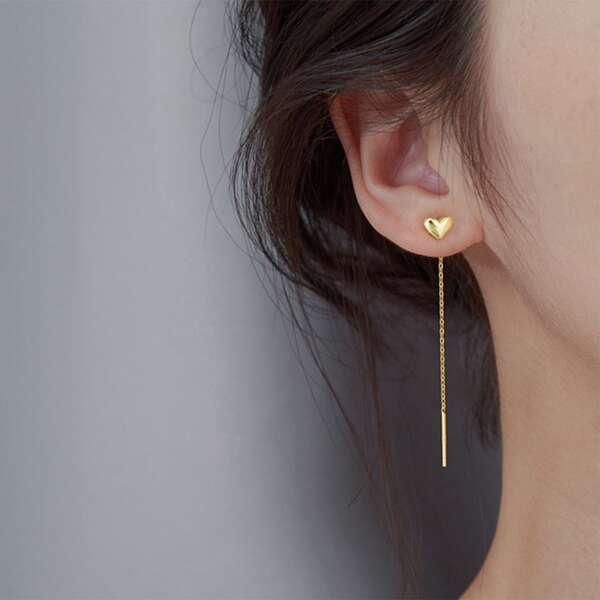 

Heart Detail Threader Earrings, Gold