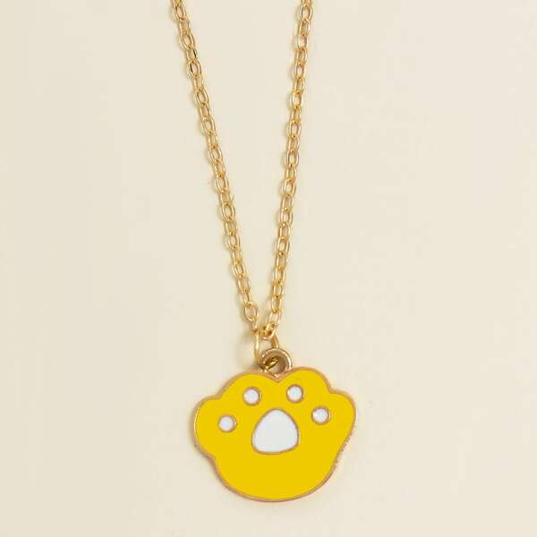 

Cartoon Paw Charm Necklace, Multicolor