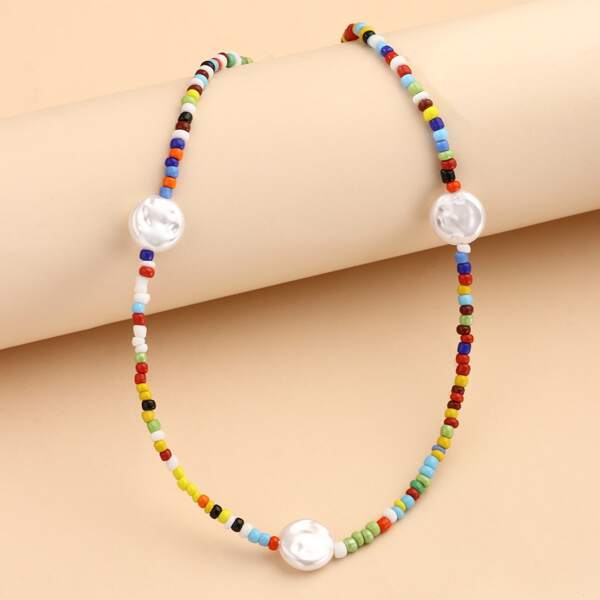 

Girls Faux Pearl Decor Beaded Necklace, Multicolor