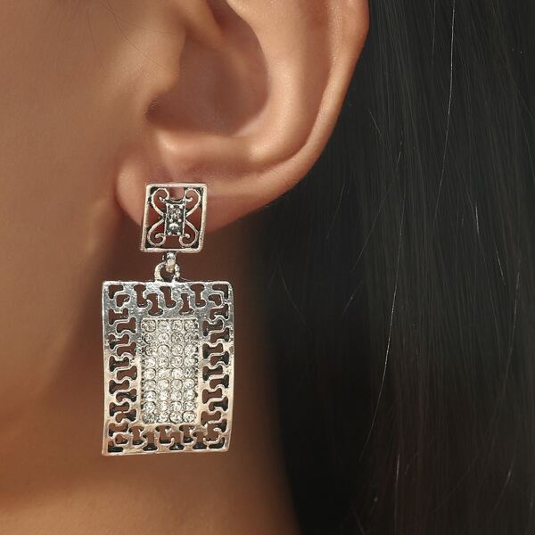 

Hollow Out Geometric Earrings, Antique silver