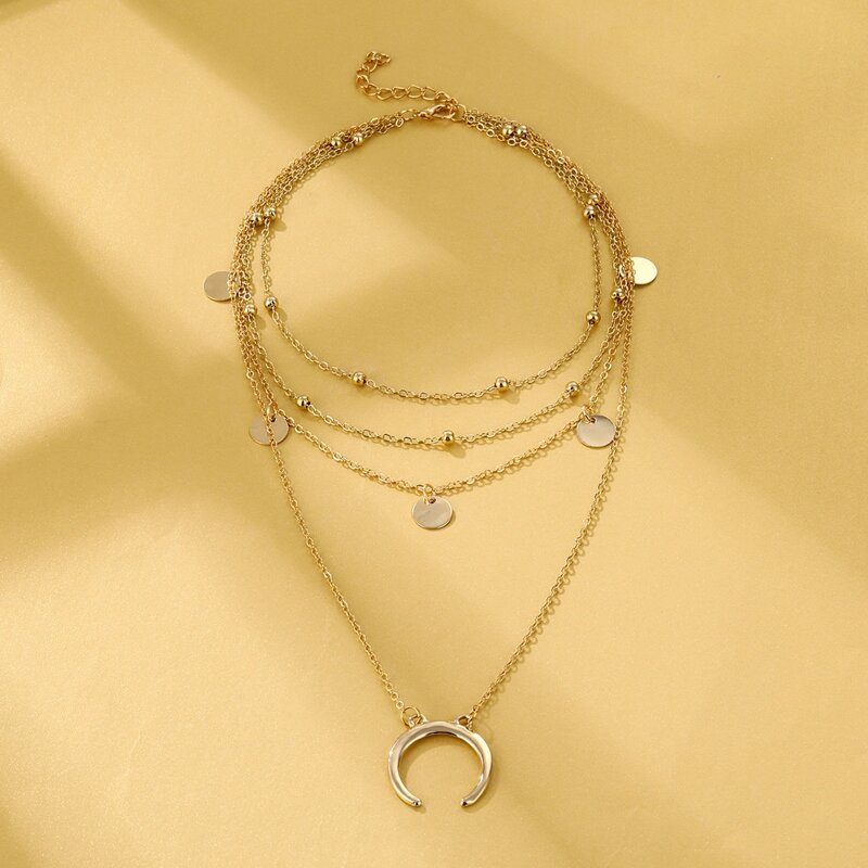 

Disc & Moon Layered Necklace, Gold
