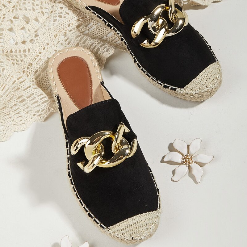 

Chain Espadrille Flat Mules, Black