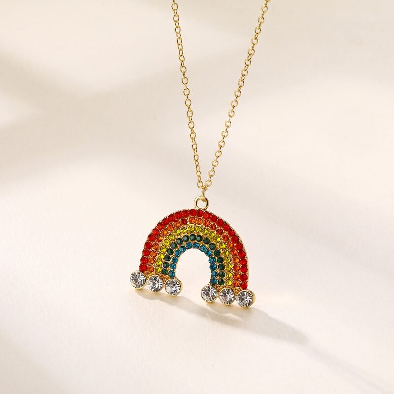 

Rainbow Rhinestone Pendant Necklace, Multicolor