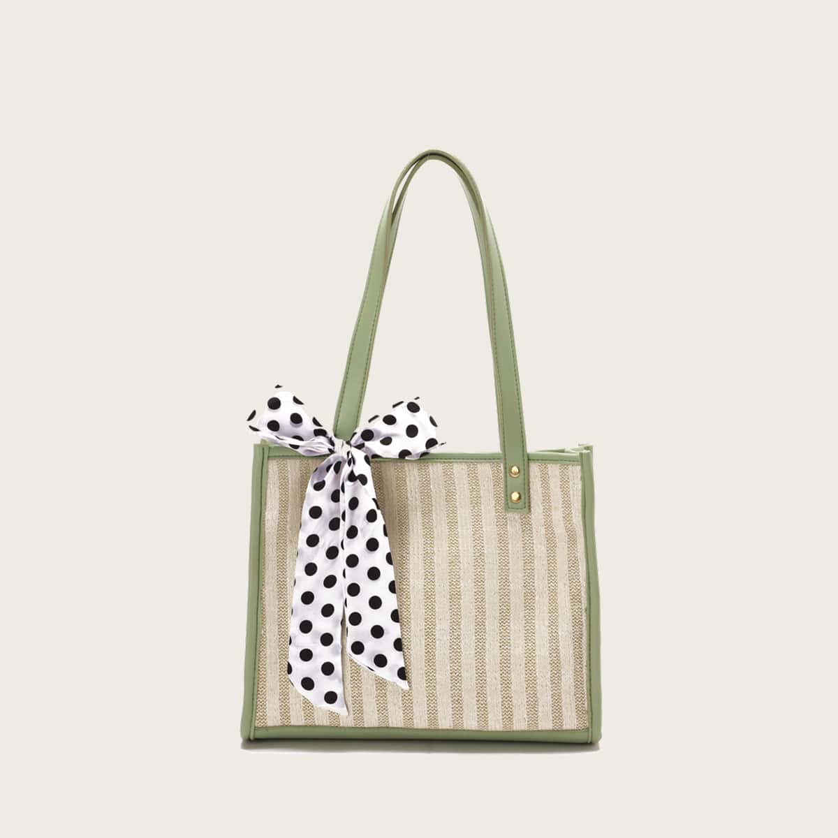 

Contrast Binding Straw Tote Bag, Beige