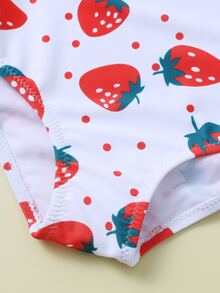 Baby Girl Strawberry Print Ruffle One Piece Swimsuit - Red and White - View 5