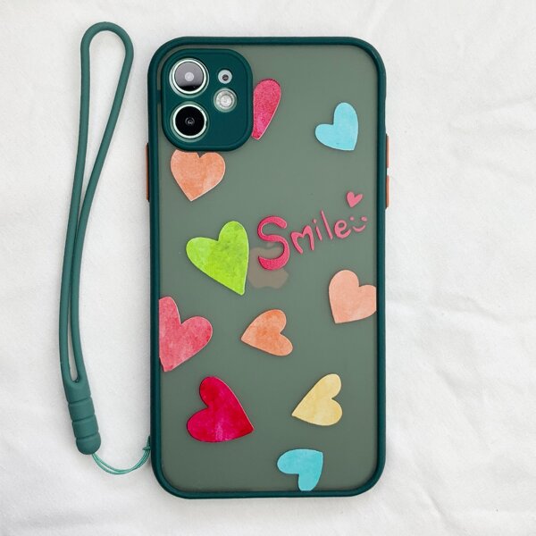 

Heart Pattern Phone Case With Lanyard, Green