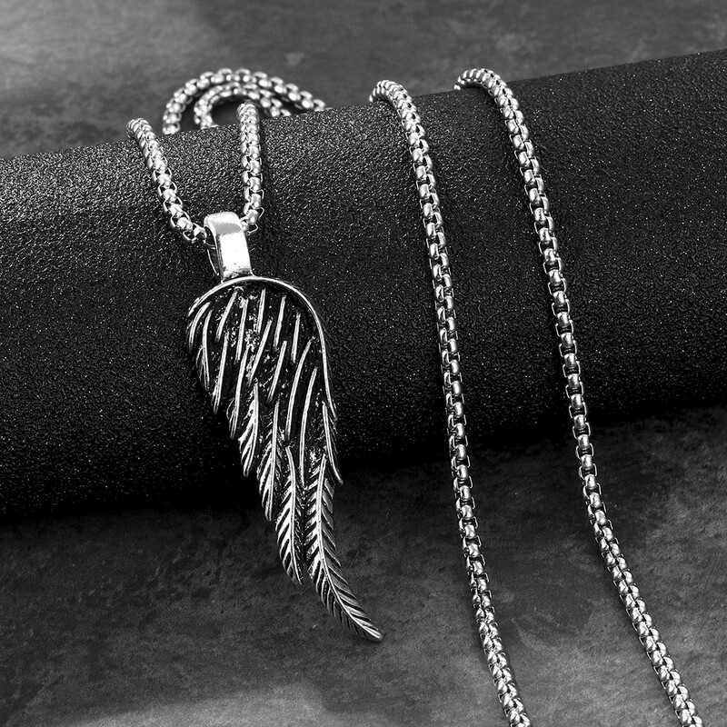 

Feather Pendant Necklace, Silver
