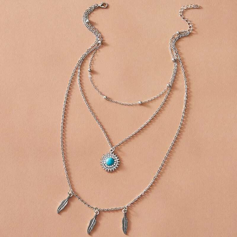 

Leaf Decor Layered Necklace, Silver