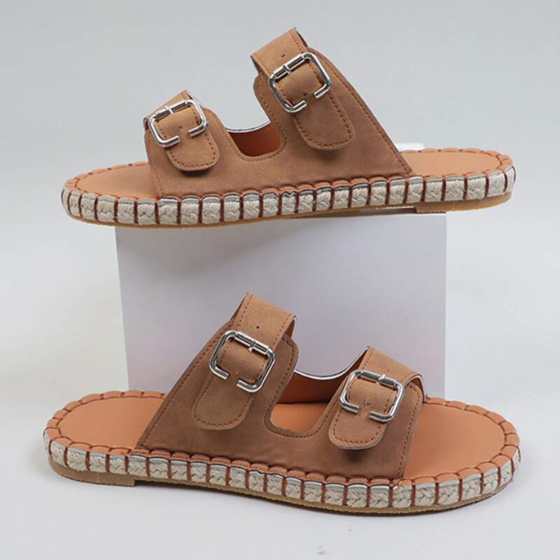 

Buckle Strap Slide Sandals, Brown