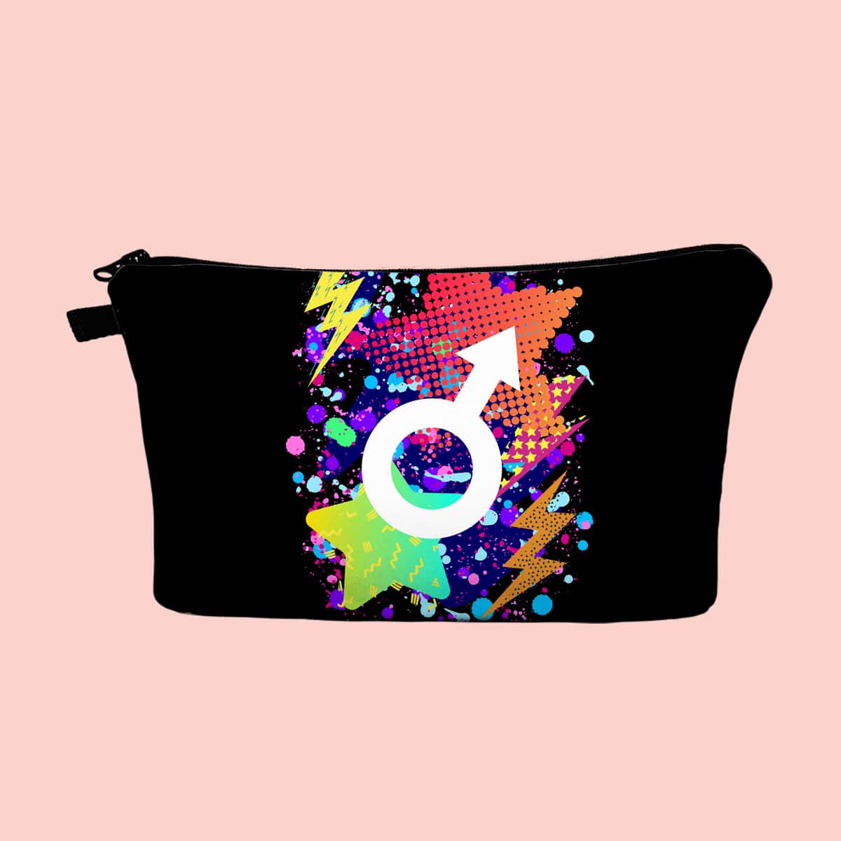 

Star Pattern Zipper Makeup Bag, Black