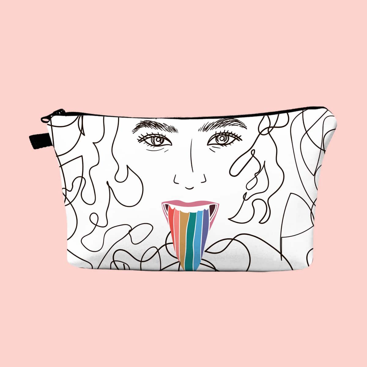 

Line Art Zipper Makeup Bag, White