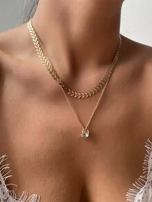 Vòng cổ xếp lớp Rhinestone Charm - Vàng - Xem 3