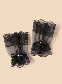 Lace Wrist Sleeves - Black - View 2