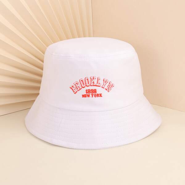 

Men Letter Embroidery Bucket Hat, White