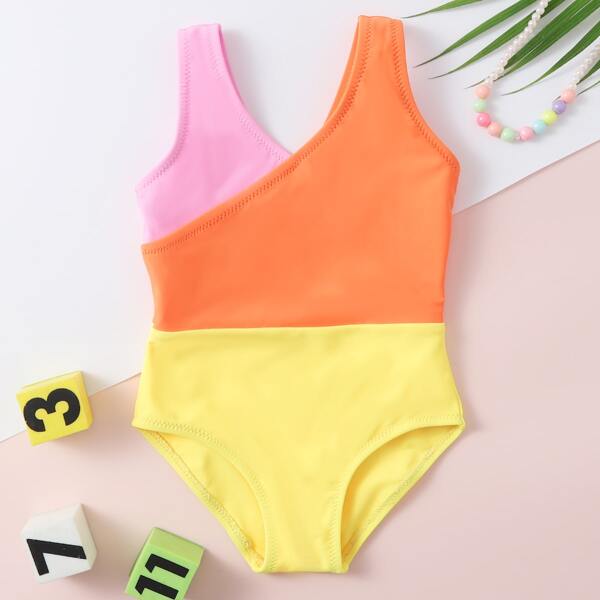 

Baby Girl Color Block One Piece Swimsuit, Multicolor
