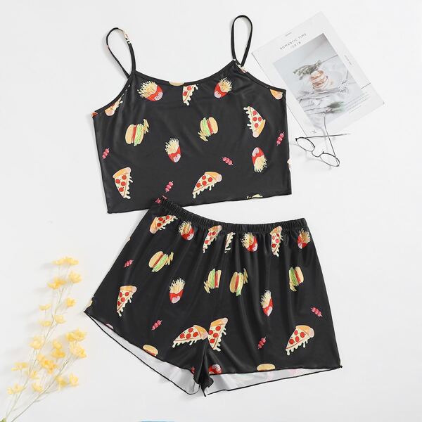 

Plus Food Print Pajama Set, Black