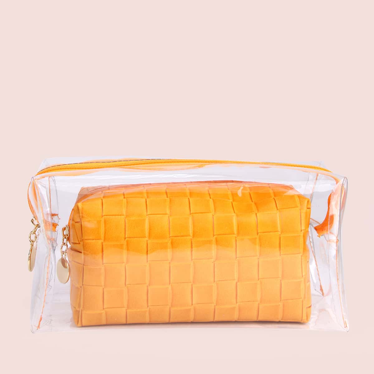 

2pcs Square Makeup Bag, Yellow