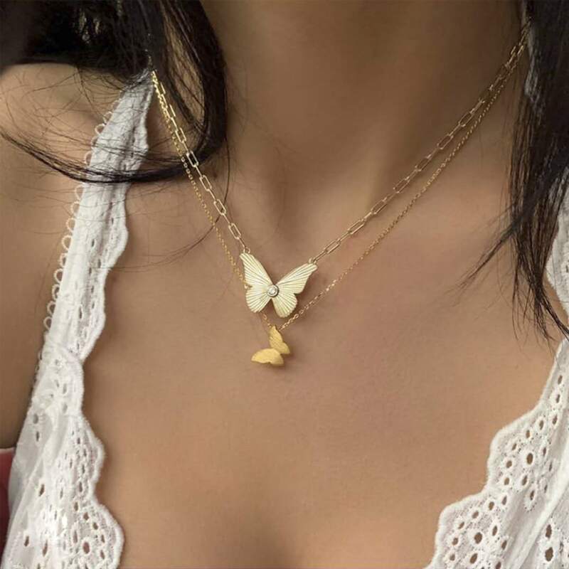 

Butterfly Double Layered Necklace, Gold