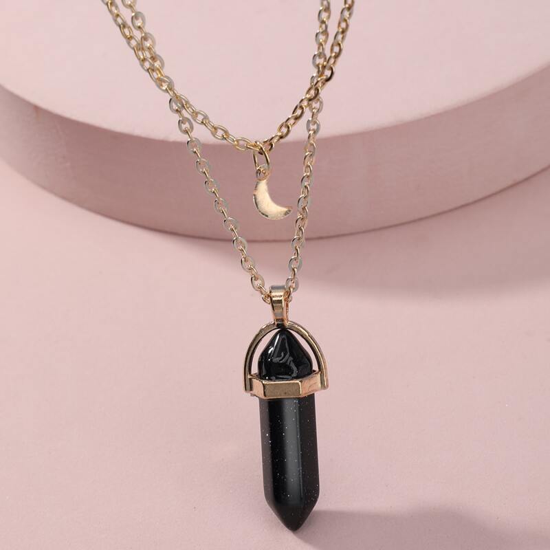 

1pc Pendant Layered Chain Necklace, Gold