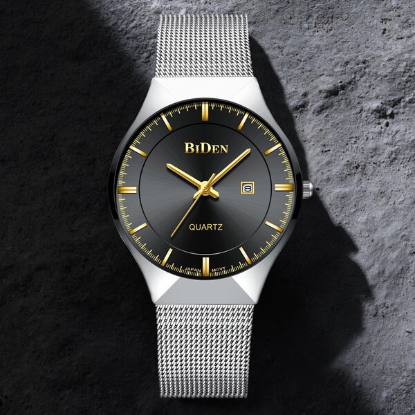 

Men Mesh Strap Round Pointer Date Quartz Watch