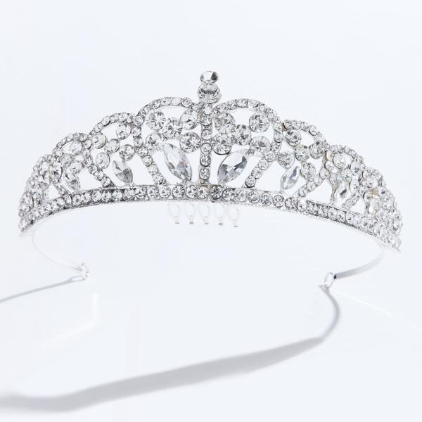 

Rhinestone Crown Design Headband, Silver