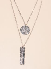 圓片和幾何吊墜多層項鍊 - 銀色 - 查看 2