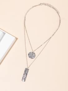 圓片和幾何吊墜多層項鍊 - 銀色 - 查看 3