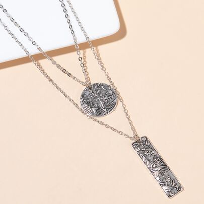 圓片和幾何吊墜多層項鍊