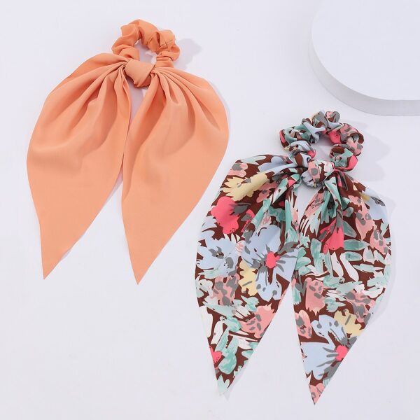 

2pcs Floral Print Hair Tie, Multicolor