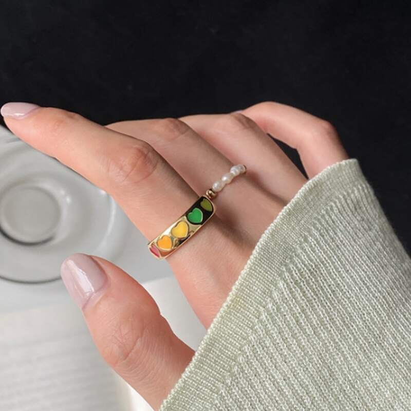 

2pcs Beaded Decor Ring, Multicolor