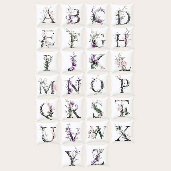 

1pc Alphabet Print Cushion Cover Without Filler, White