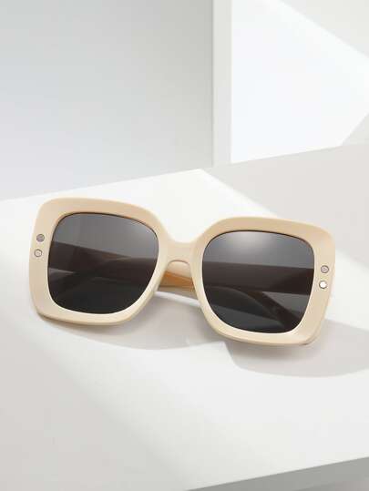 Elegant Casual Large Frame Beige Fashion Fashion Glasses For Women, Plastic Casual Decor Daily Wear